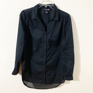 Forever 21 Semi Sheer Long Sleeve Button Front Shirt Tunic Top Pointed Collar ⚫️